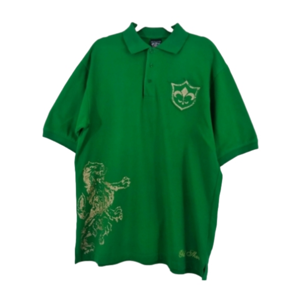 Vintage 1996 Urban Retro Old Skool Green Polo Shirt Gold Metallic Lion Top